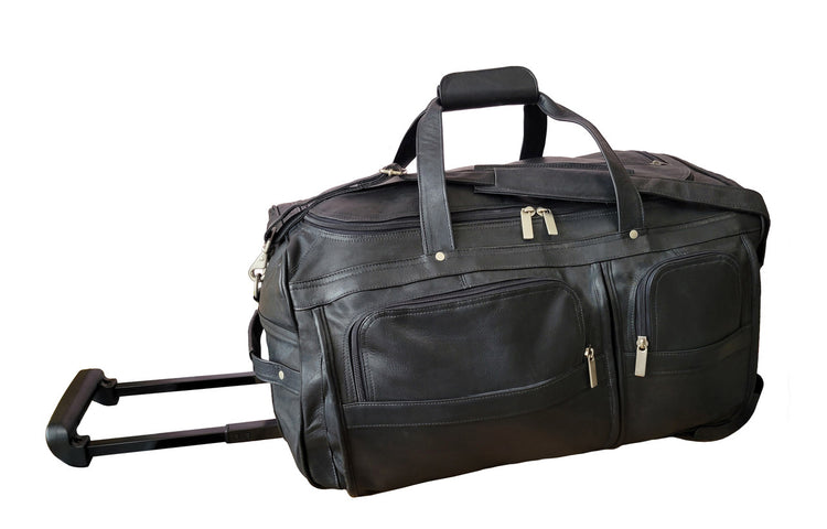20" Wheeled Duffel/Travel Bag in Black Columbian Leather