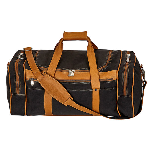 Black Canvas w/Tan Colombian Leather Trim Large Sport Duffel Bag