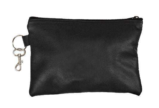 The Reef Zip Pouch, Traditional Leather - Black