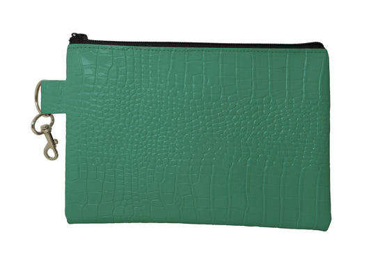 The Reef Zip Pouch, Gator Print Leather - Emerald
