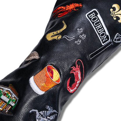 New Orleans Mural Leather Headcovers - Black - Driver