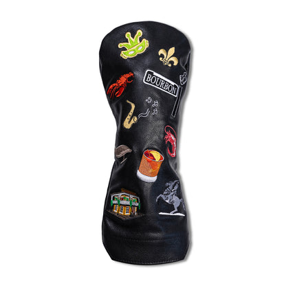 New Orleans Mural Leather Headcovers - Black - Driver