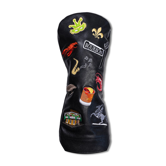 New Orleans Mural Leather Headcovers - Black - Driver