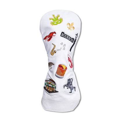 New Orleans Mural Leather Headcovers - Driver - White