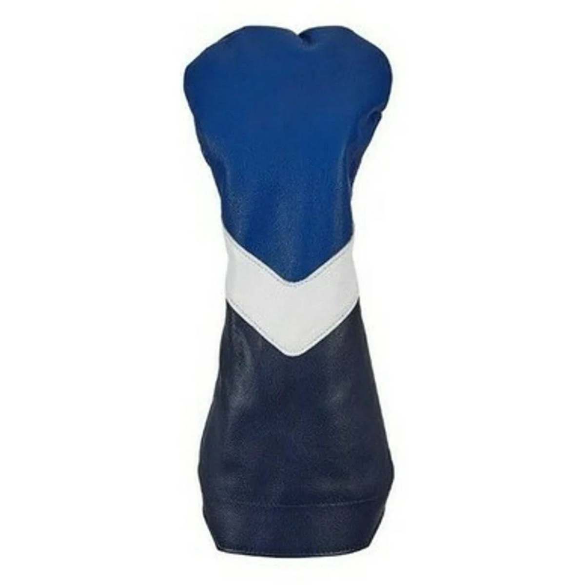 Stymie Stripe Traditional Leather Golf Headcovers - Driver - Ocean Blue Top, Navy Bottom, White V-Stripe, White Back