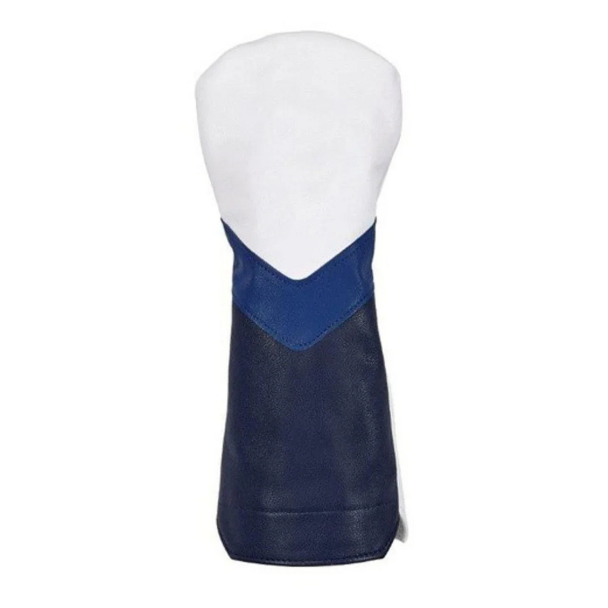 Stymie Stripe Traditional Leather Golf Headcovers - Fairway - White Top, Navy Bottom, Ocean Blue V-Stripe, White Back