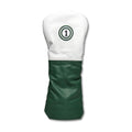 French Seam Bullseye Leather Driver Headcovers - White Top-Kelly Green Bottom-Kelly Green Back