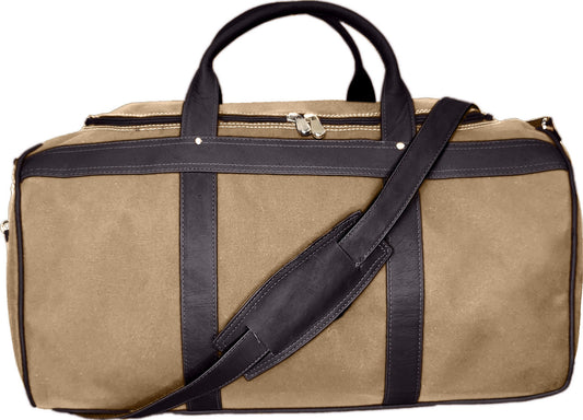 Classic Duffel Bag in Beige Canvas Cafe Leather