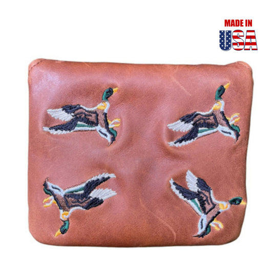 Flying Mallard Pullup Leather Universal Mallet Putter Cover Brown Whiskey 1