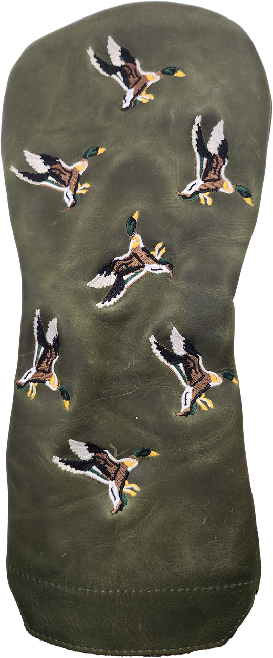 Flying Mallards Pull-Up Leather Driver Headcover Green