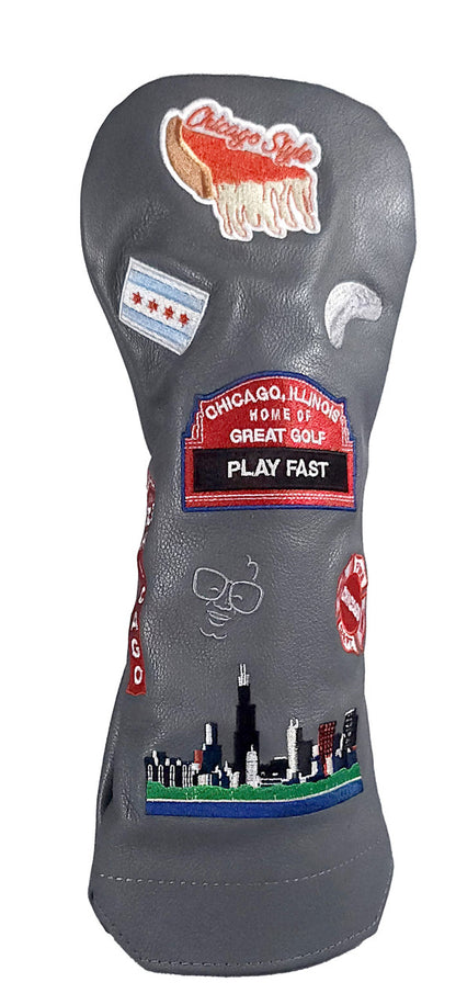 Chicago Cub Style Mural Leather Golf Headcovers Grey