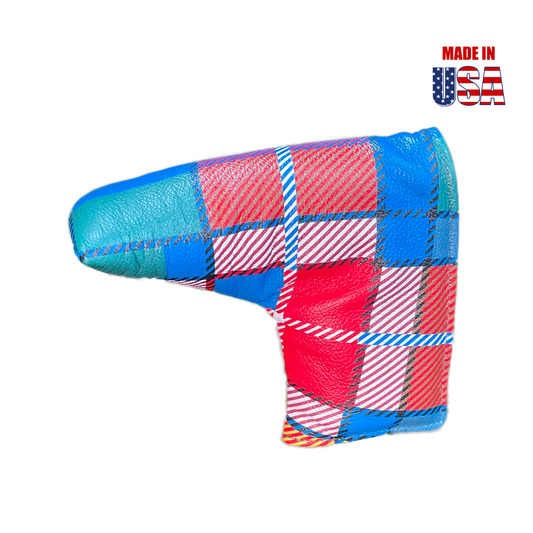 Tartan Plaid-Blue/Green/Red/Orange/Yellow Blade Leather Putter Cover 2