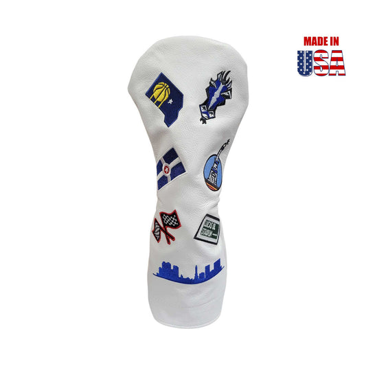 Indiana Icon Logos on White American Leather Driver Cover Front 1 winstoncollection.com