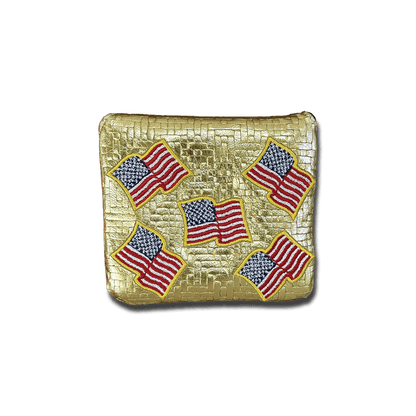 American Flags with Gold Outline Leather Mallet Headcovers