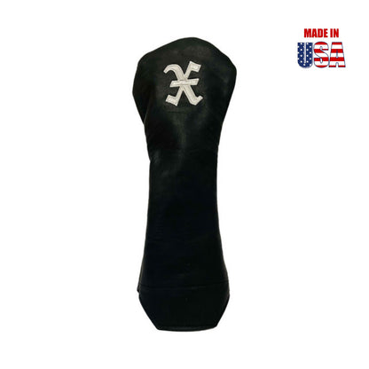 Fairway X Black Pull-Up Leather with White Embroidery