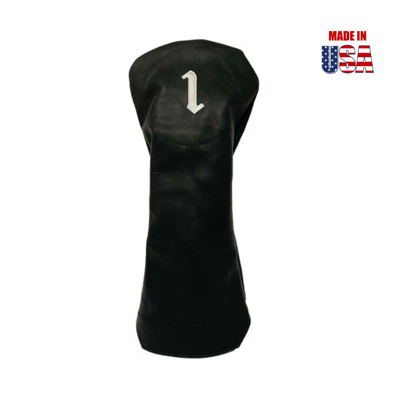 Driver in Black Pull-Up Leather with White Embroidery
