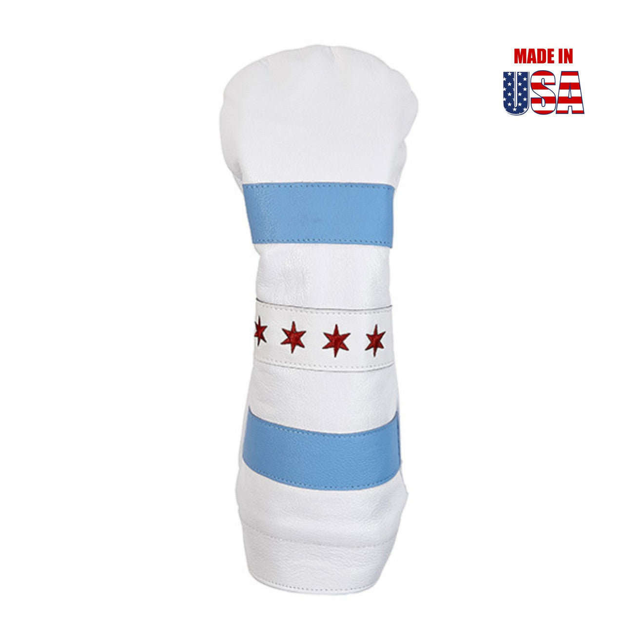 White American Leather with Blue Leather Stripes and Red Embroidered Stars of Chicago Flag Driver Headcover
