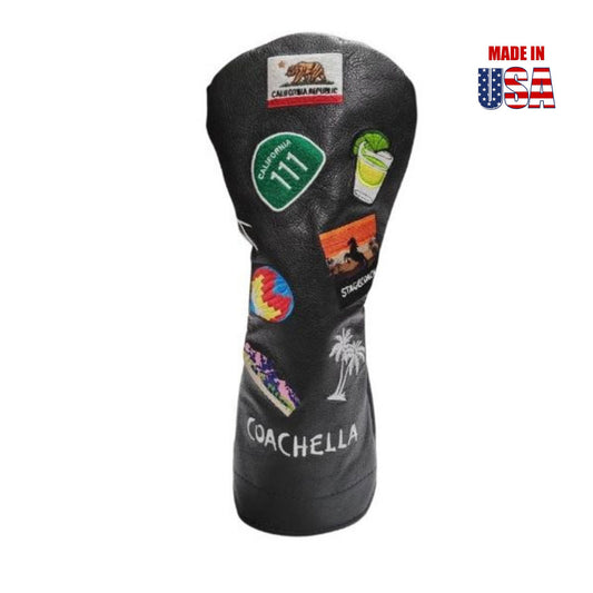 Coachella Mural of iconic SoCal logos on Black American Leather Driver Headcover