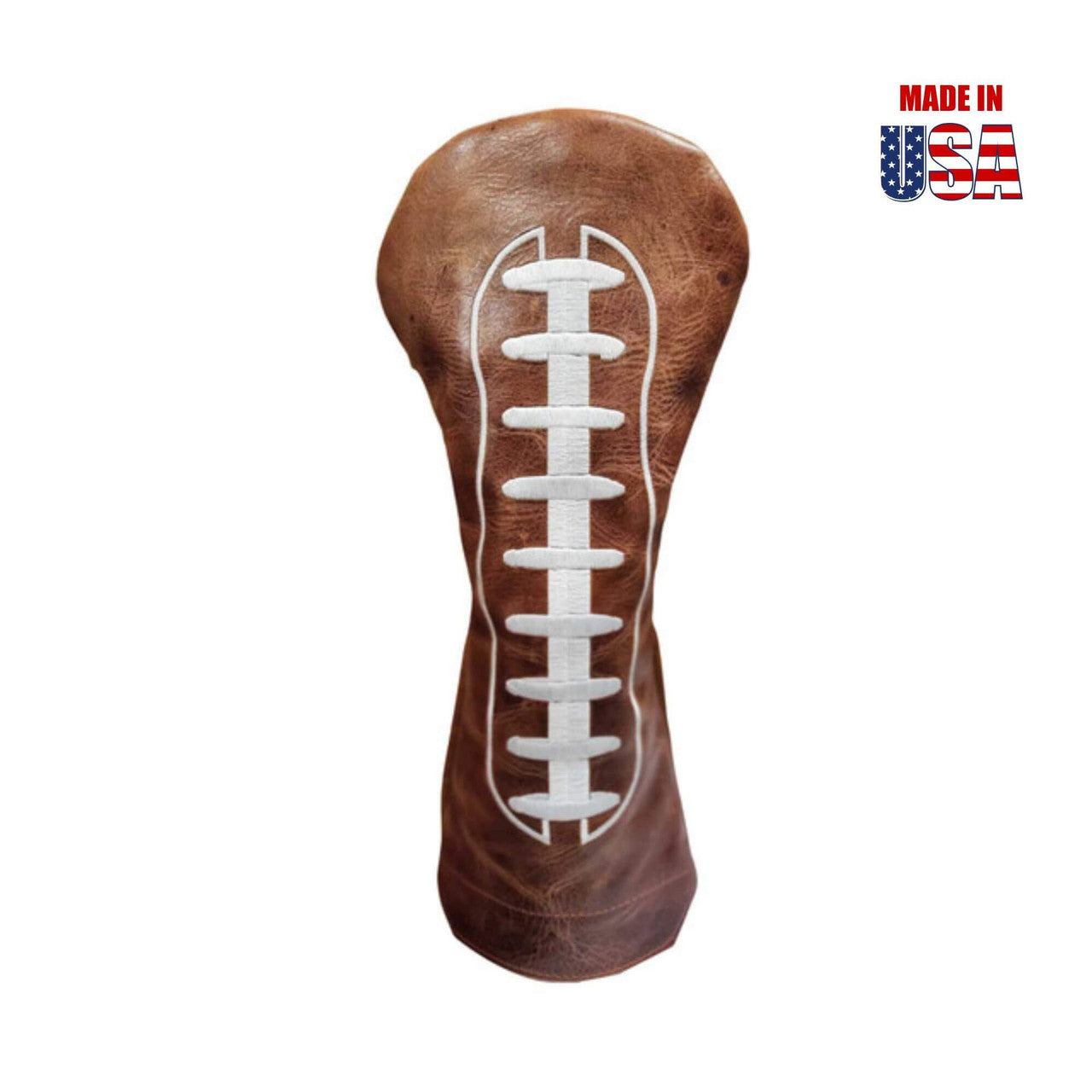 Football Lace Design on Driver Headcover in Brown Pullup Leather 2, winstoncollection.com