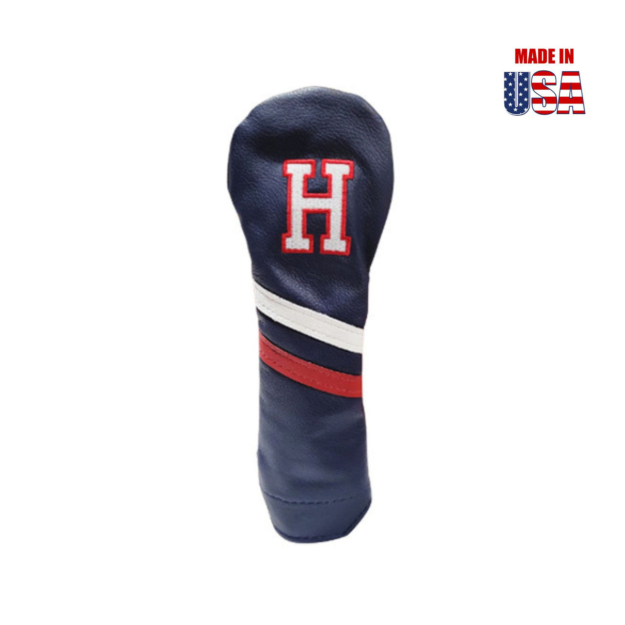 #H Hybrid Navy with White/Red Stripe White Embroidery with Red Outline