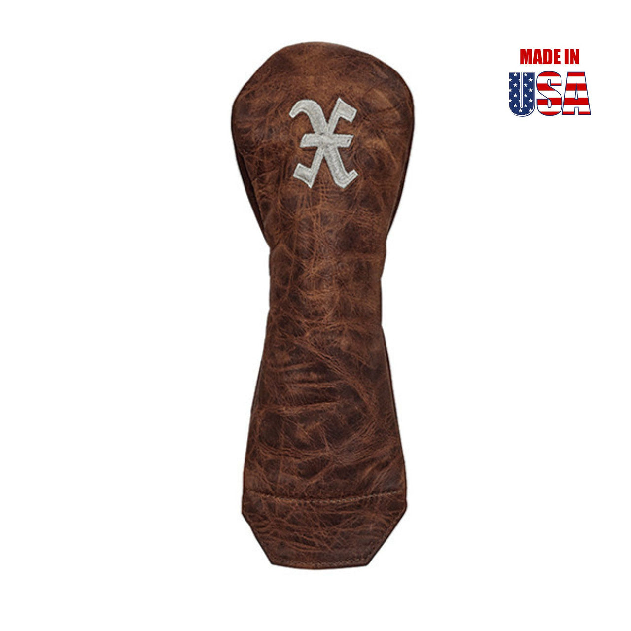 Fairway X Brown Pull-Up Leather with Vintage Cream Embroidery