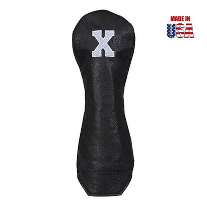 Fairway Wood in Black American Leather with X in White Embroidery