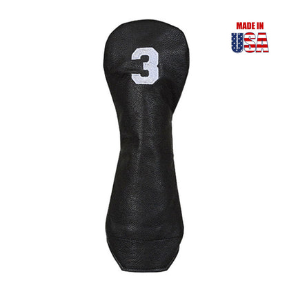 Fairway Wood in Black American Leather with #3 in White Embroidery