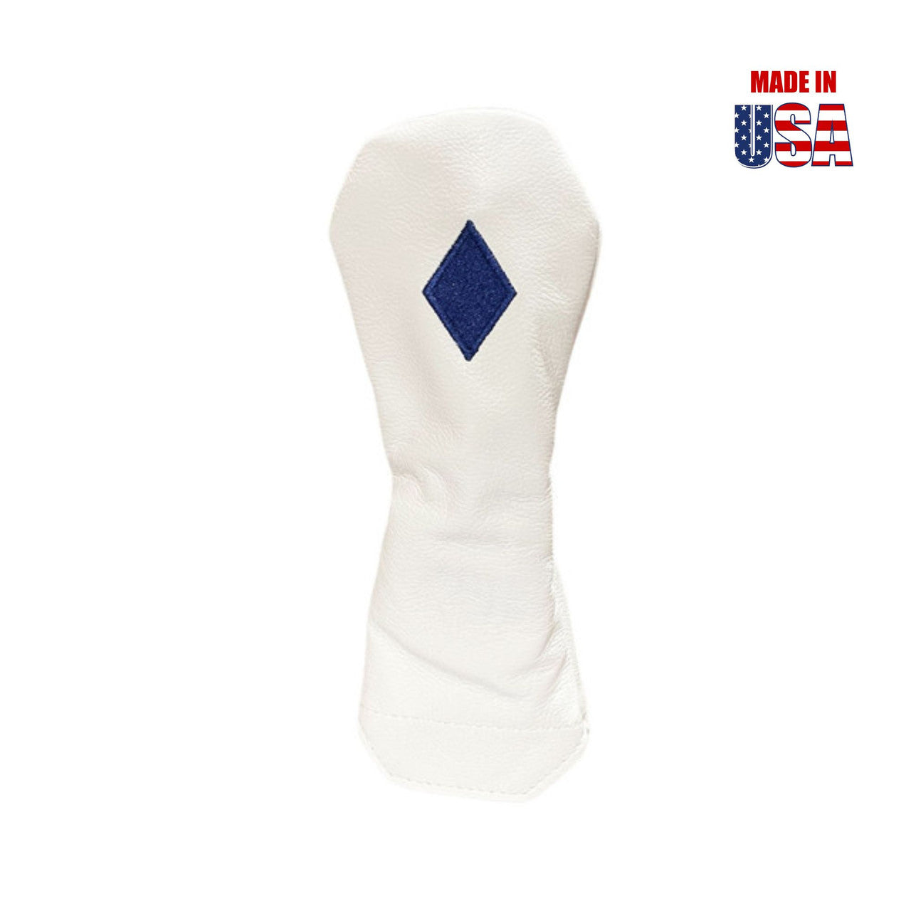 Hybrid in White American Leather with Diamond Symbol in Navy Embroidery