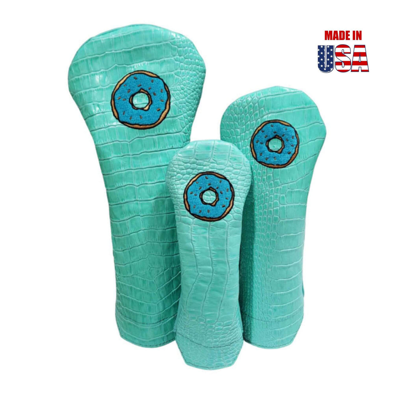 Donut with Icing and Sprinkles on Luxury Blue Alligator Print Leather Headcover Set