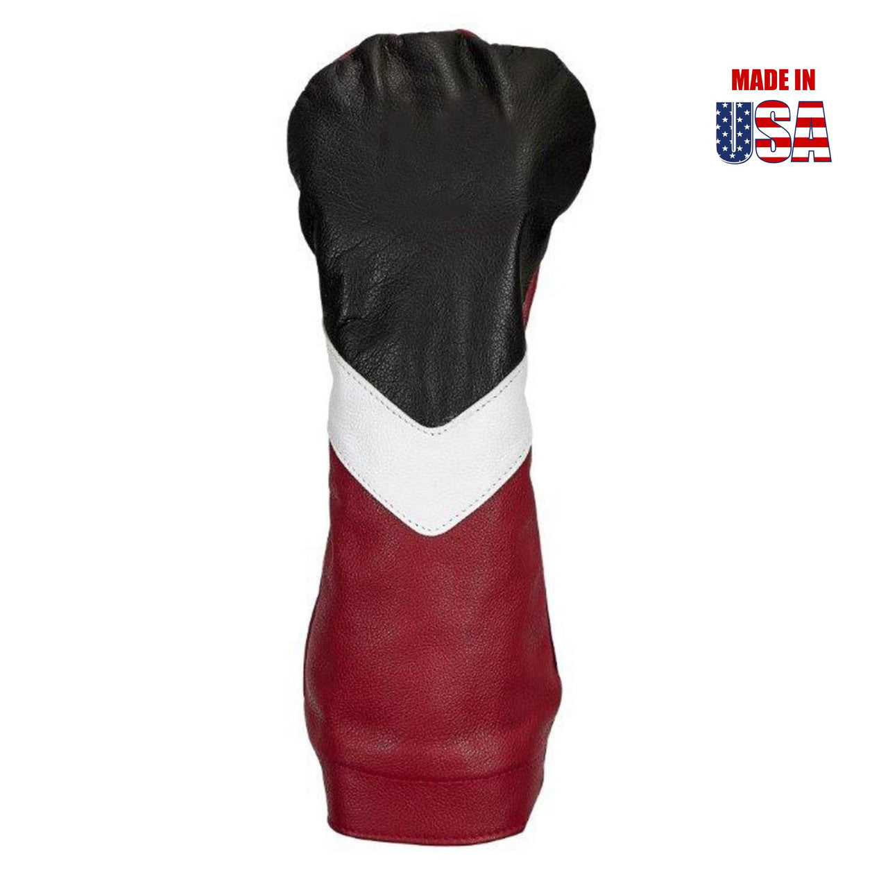 Winston Collection leather golf headcover in black, white, and red, with 'Made in USA' logo