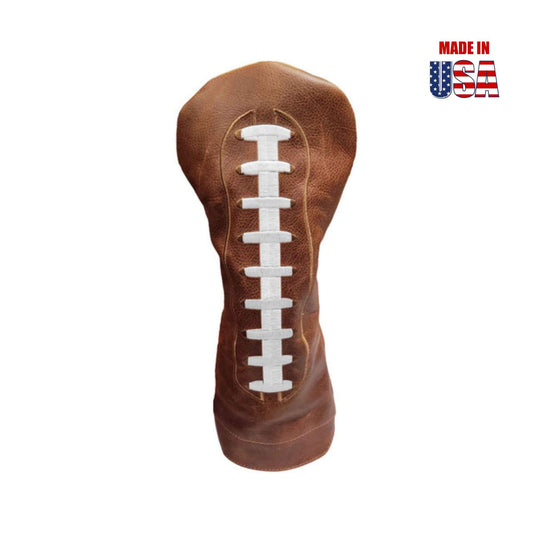 Football Lace Design on Driver Headcover in Brown Pullup Leather 1, winstoncollection.com