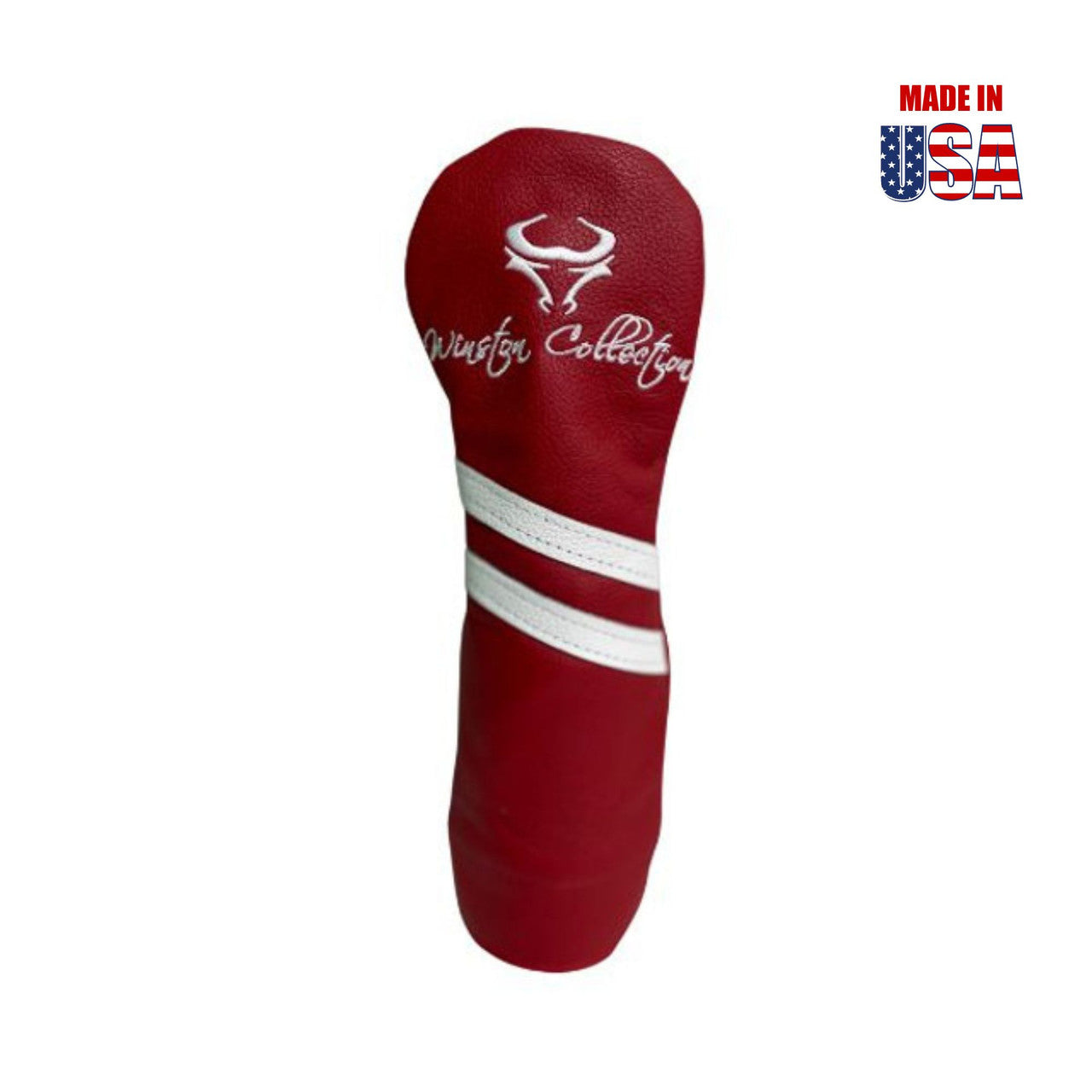 Red American Leather w/White Stripes Hybrid Headcover, Winston Logo