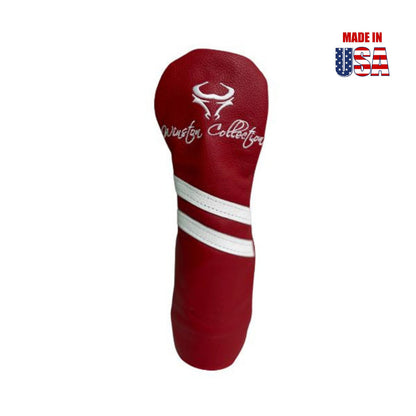 Red American Leather w/White Stripes Hybrid Headcover, Winston Logo