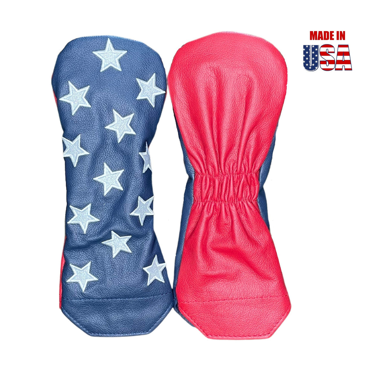 White Stars Dancing on Navy American Leather front set, Red American Leather back