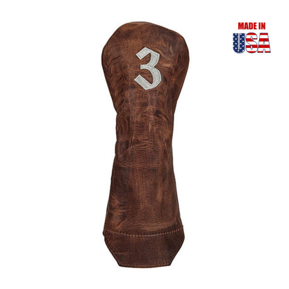 Fairway #3 Brown Pull-Up Leather with Vintage Cream Embroidery