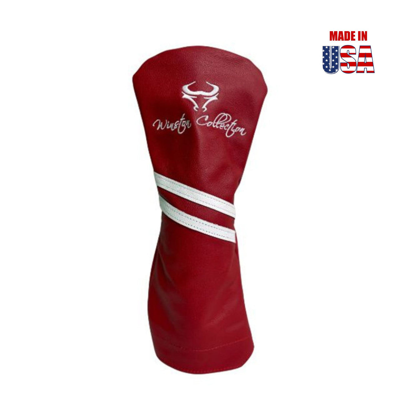 Red American Leather w/White Stripes Driver Headcover, Winston Logo