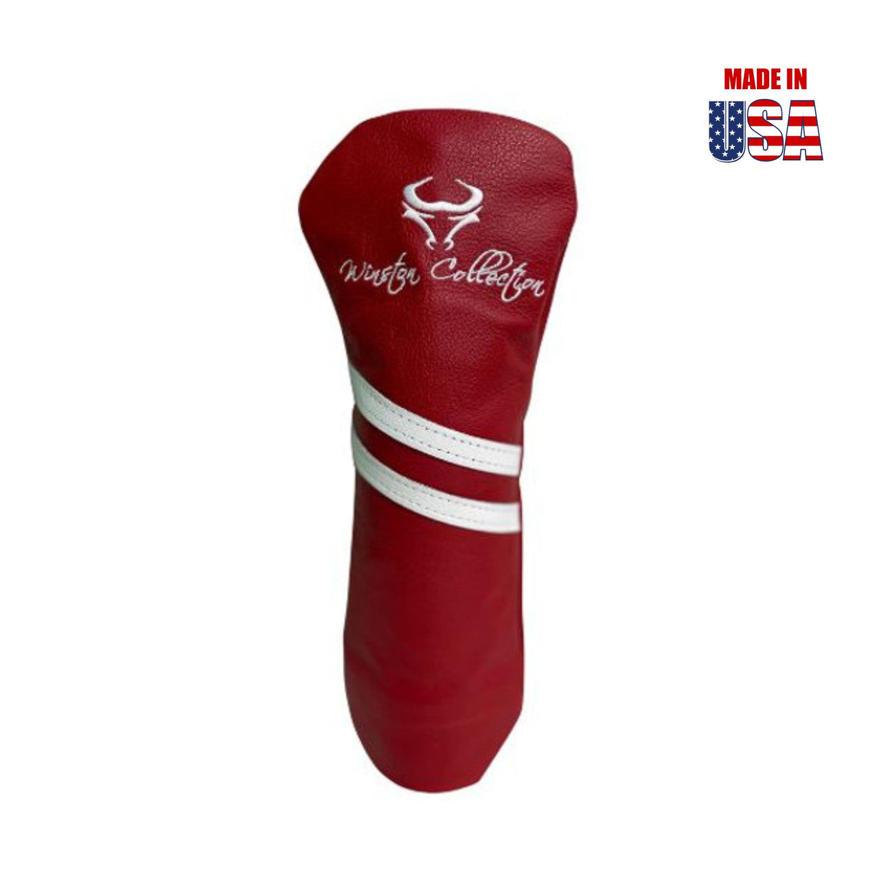 Red American Leather w/White Stripes Fairway Headcover, Winston Logo