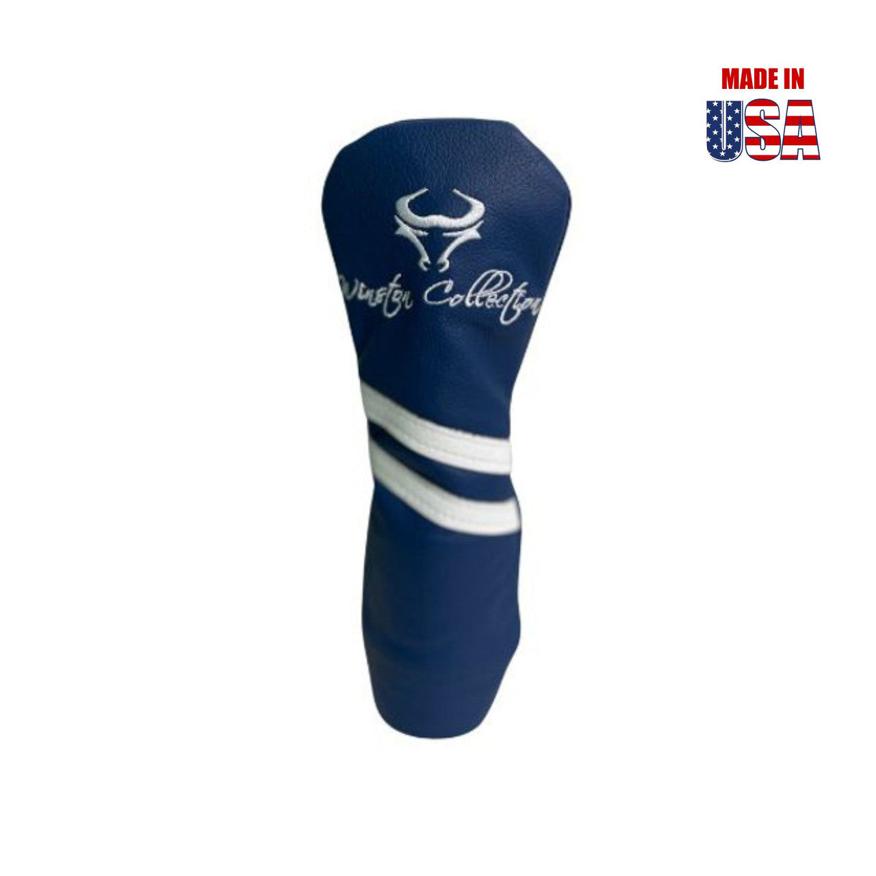 Ocean Blue American Leather w/White Stripes Hybrid Headcover, Winston Logo