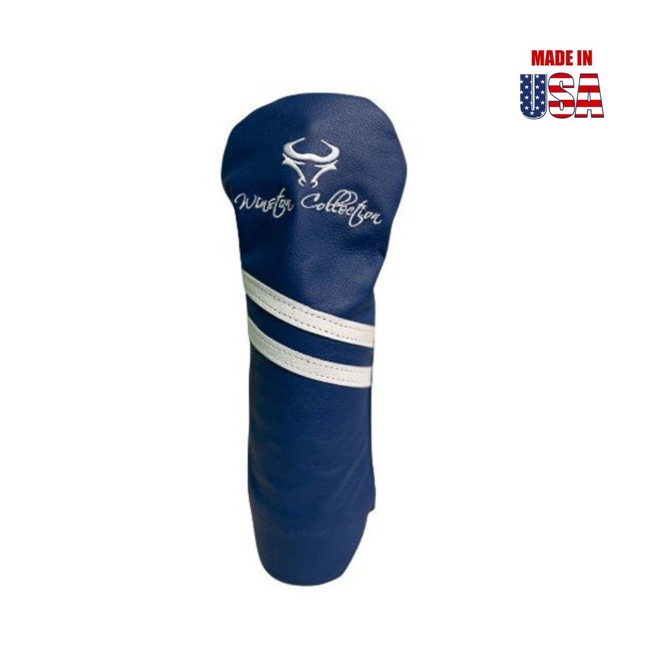 Ocean Blue American Leather w/White Stripes Fairway Headcover, Winston Logo