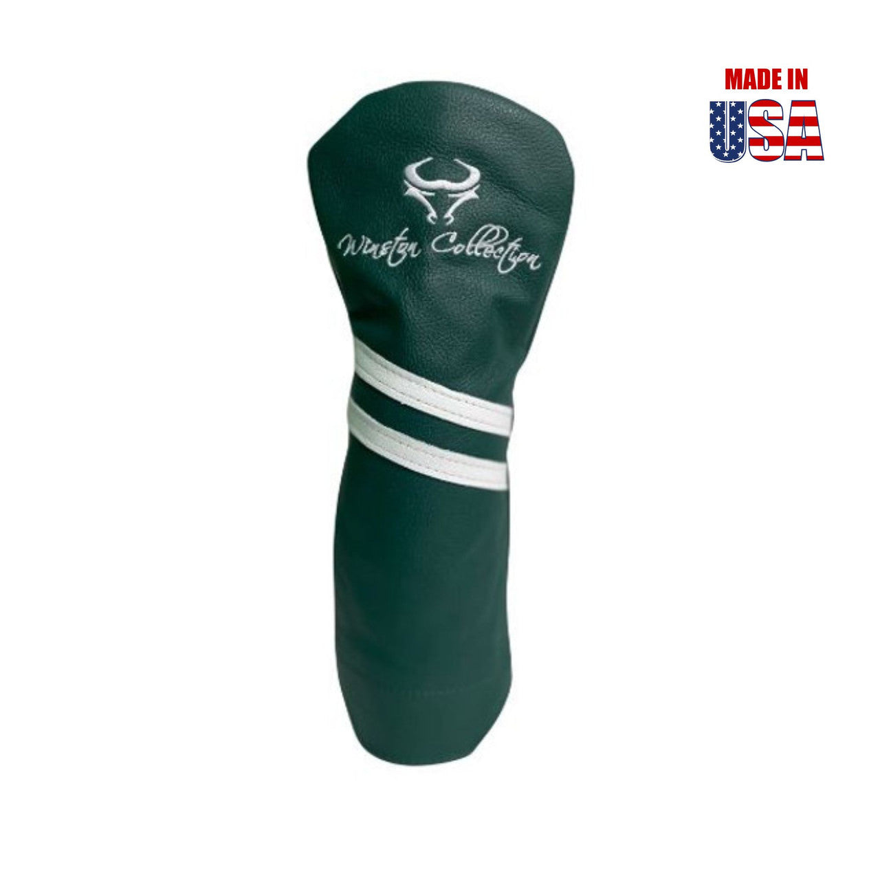 Kelly Green American Leather w/White Stripes Hybrid Headcover, Winston Logo