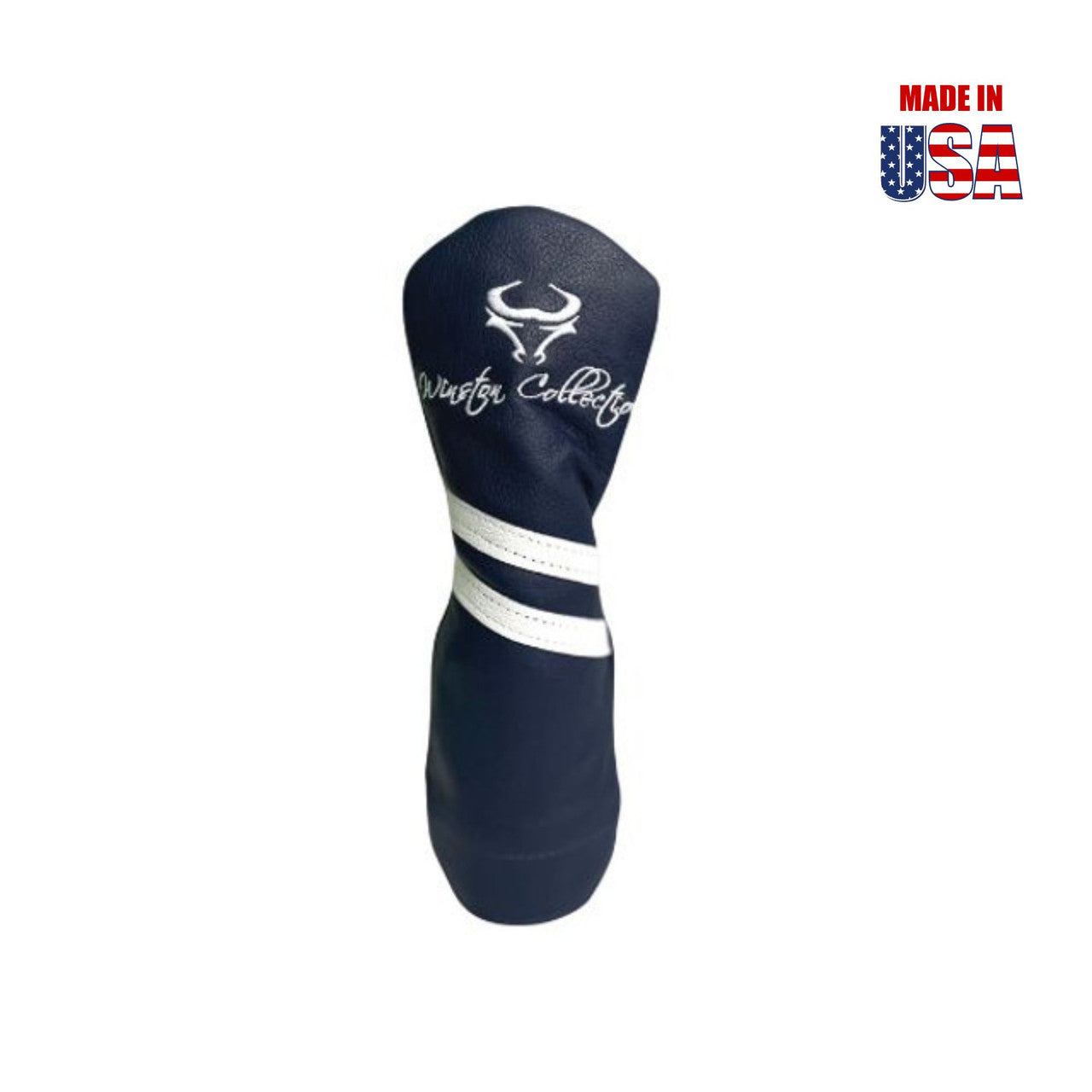Navy American Leather w/White Stripes Hybrid Headcover, Winston Logo