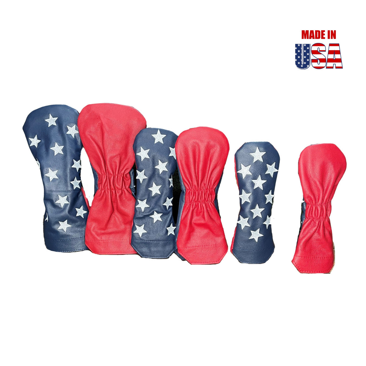 White Stars Dancing on Navy American Leather front set, Red American Leather back 2