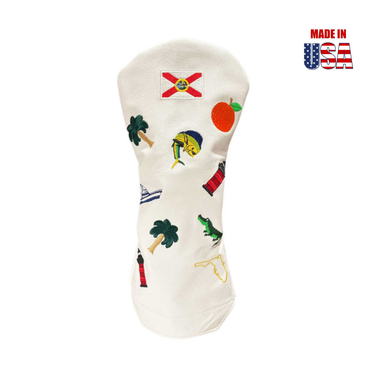 State of Florida Landmark Images on White American Leather Fairway Headcover