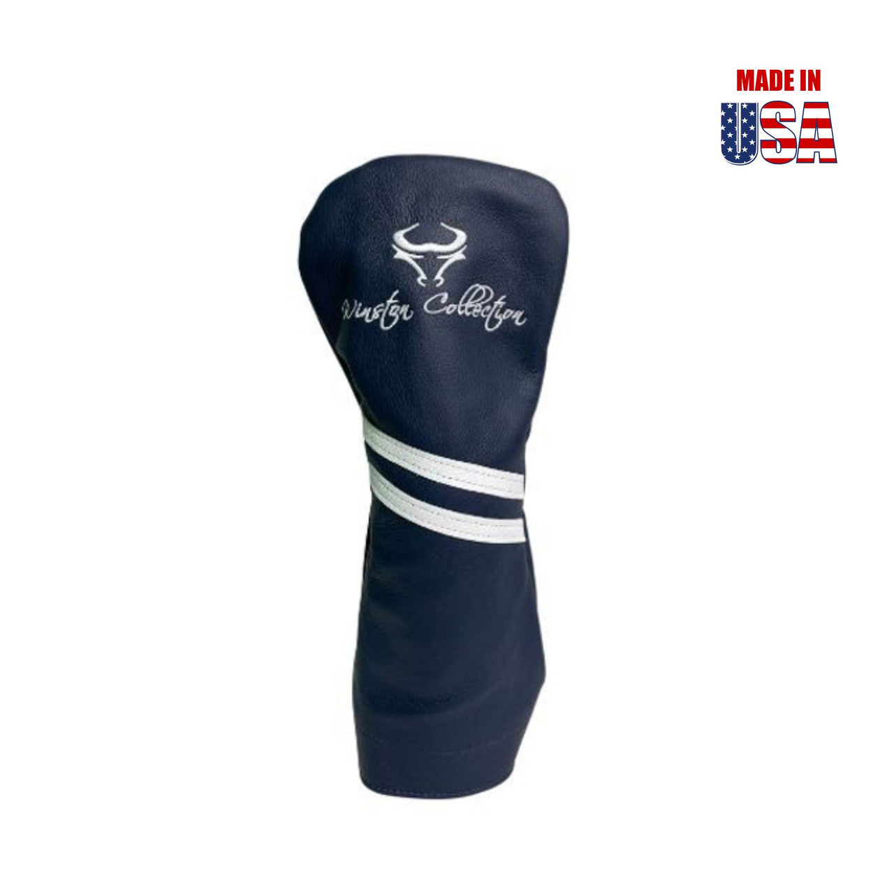 Navy American Leather w/White Stripes Fairway Headcover, Winston Logo