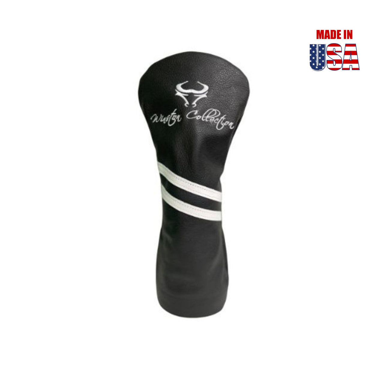 Black American Leather w/White Stripes Driver Headcover, Winston Logo