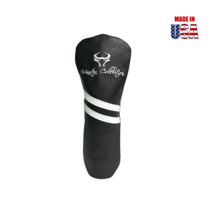 Black American Leather w/White Stripes Fairway Headcover, Winston Logo