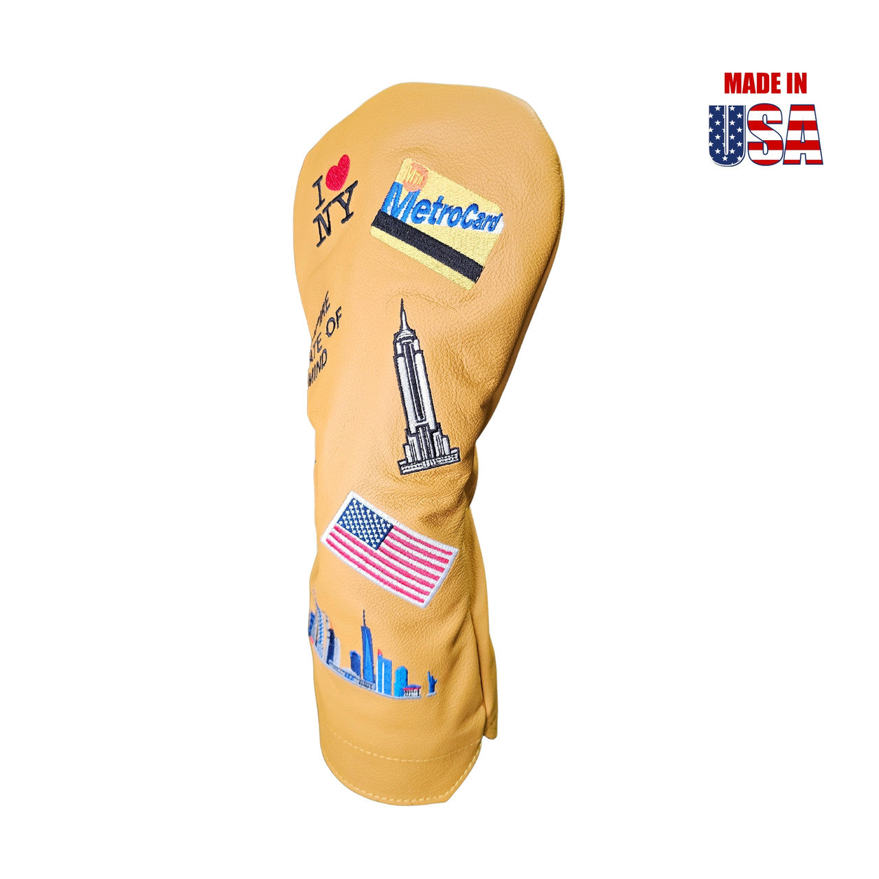 Gold American Leather Fairway Headcover, Tribute to New York 11, winstoncollection.com