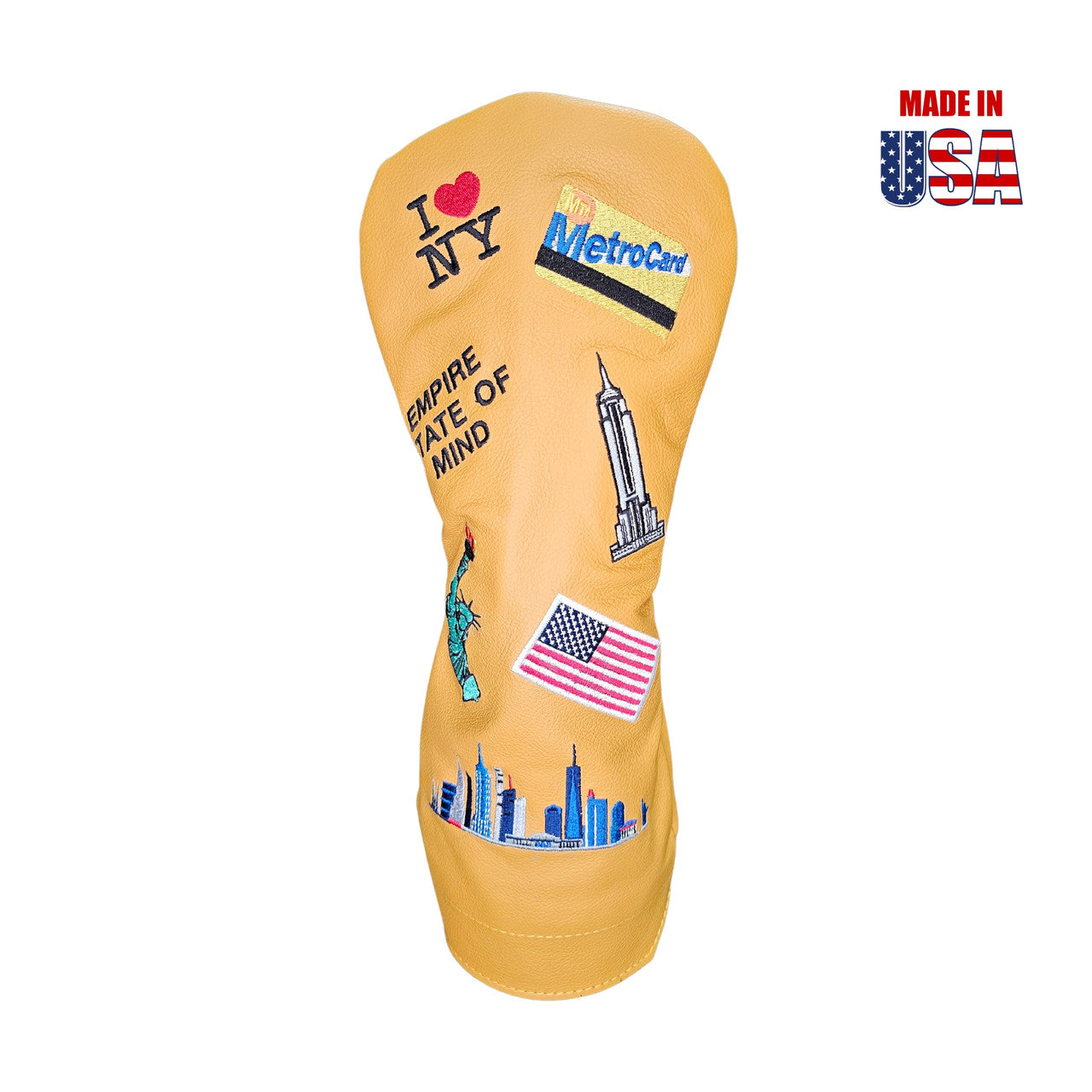 Gold American Leather Driver Headcover, Tribute to New York 5, winstoncollection.com