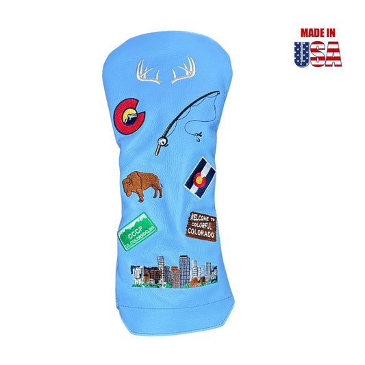 Carolina Blue American Leather Driver Headcover with Colorado Mural 1, winstoncollection.com