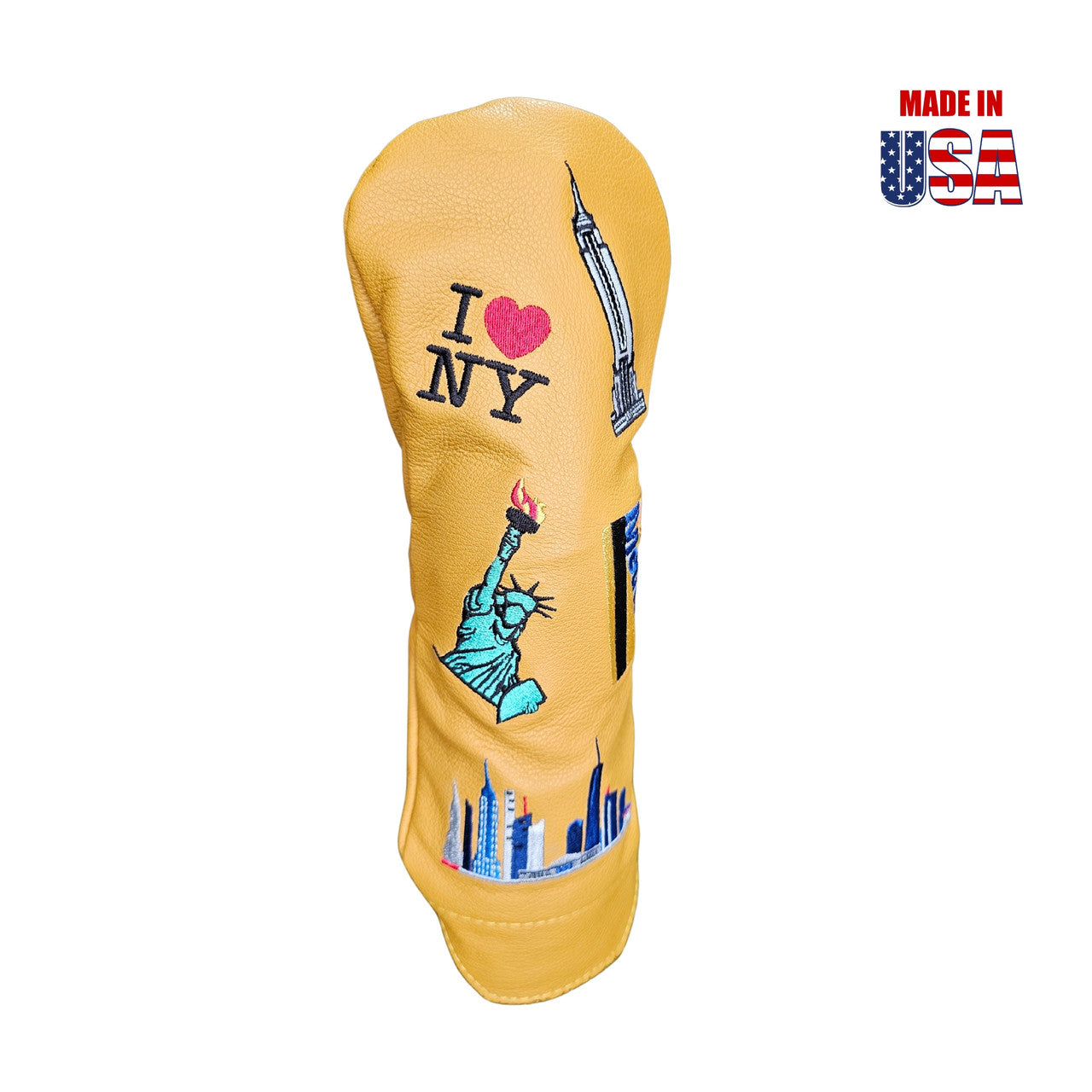Gold American Leather Fairway Headcover, Tribute to New York 8, winstoncollection.com